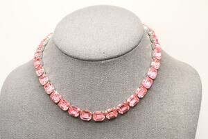 Vintage Kramer Pink Rhinestone Choker Necklace 15" Emerald Cut Signed